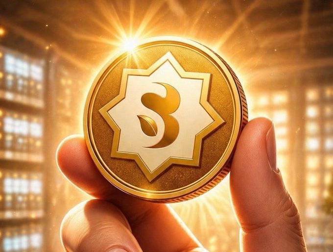 A glowing gold coin featuring a stylized "S" emblem on an eight-pointed star is held between fingers against a radiant, sunlit backdrop. The imagery symbolizes the impending launch and staged distribution of the SDA token, highlighting its value and the significance of manually claiming tokens to participate in its mainnet release.