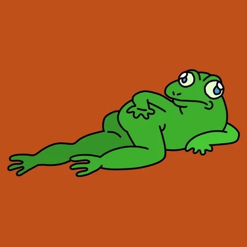 The image shows a cartoon Pepe the Frog lounging on his side against a brown background, looking smug and relaxed—matching the post's playful "my frog so hot" joke by tagging @Herbertonic with a casual "gm" and "good tek."