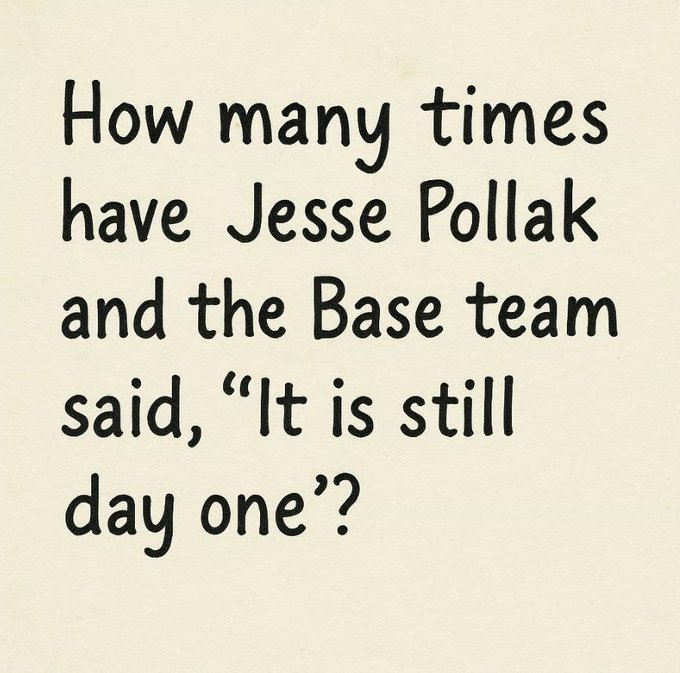 The image features a white background with black text that reads, "How many times have @base named Day one Ticker is DAYONE and lock @jesse pollak for 90 days?" The caption also includes a question about the base team's performance on a specific day.