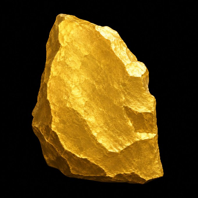 A rough, textured gold nugget or rock-like object is displayed against a solid black background.