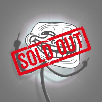 The image features a red stamp with the text "SOLD OUT" written on it, accompanied by a cartoon depiction of a smiling troll face. The stamp was sold out within the first 2 hours after its launch, indicating that it was highly sought-after among collectors and gamers alike. The post also mentions that the first ever playable Troll character in Web3 and gaming is available for purchase.