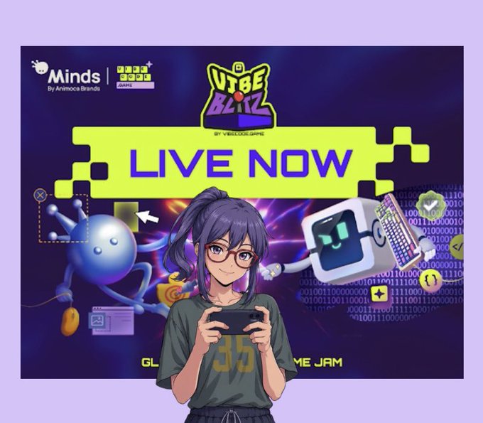 An anime-style promotional graphic for 'UTAGE BLITZ' by Velocigame, featuring a 'LIVE NOW' banner and the Minds/Animoon Brands logo.