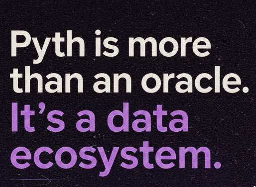 A graphic with white and purple text on a dark textured background reads 'Pyth is more than an oracle. It's a data ecosystem.'