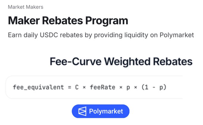 In this image, there is a list of information regarding maker rebates programs offered by Polymarket. The first text states that Polymarket offers maker rebates for USDC rebates provided by other companies on Polymarket, and the second text describes these rebates in detail. There are multiple lines of code on this list indicating how to enter codes or other parameters into the app. The image does not seem to be promoting anything else besides maker rebates programs. It focuses on the main information provided about Maker Rebates Programs for Polymarket users, and nothing else is seen beyond that.