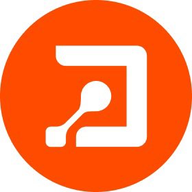 An orange circular logo featuring a stylized letter design with a person icon.