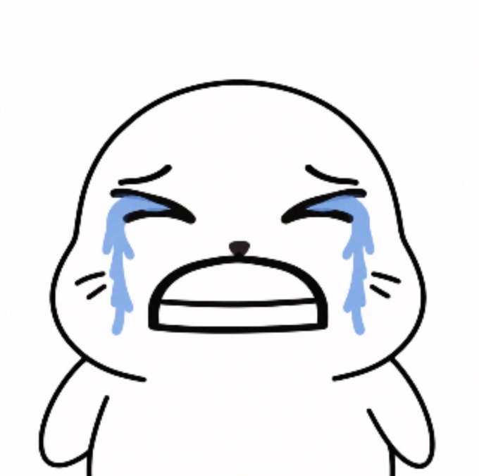 A cartoon white character crying profusely with large blue tears streaming down its face.