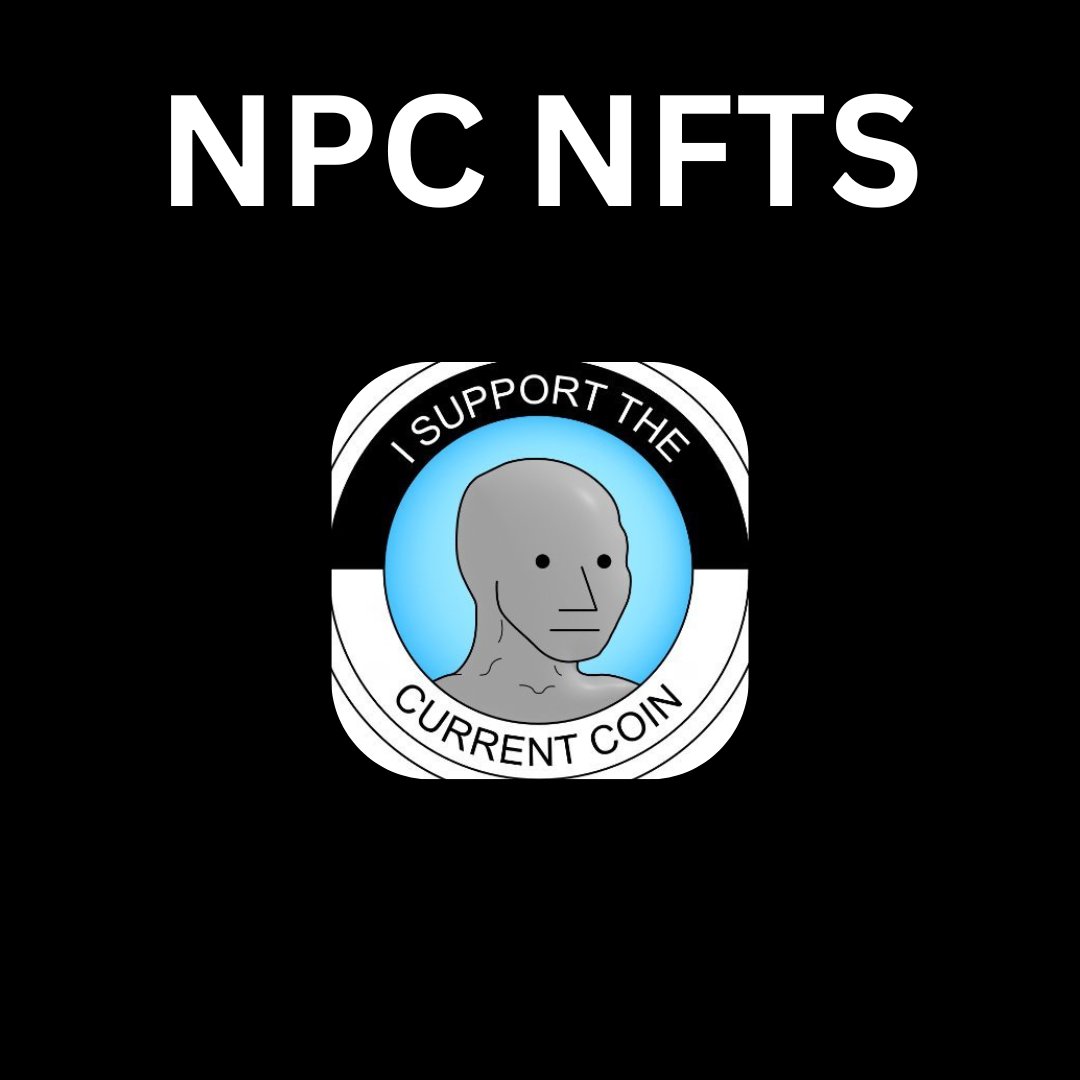 The image features a graphic design of a gray male character with a face, wearing a black and white shirt. The text "NPPC NFT's" is written above him, indicating that this is an advertisement for NPC NFTs. The main focus of the image is on the gray male character, which serves as the central element in the design.