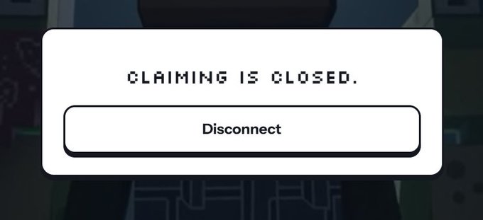 The image shows a dialog box with pixelated text reading "CLAIMING IS CLOSED." and a "Disconnect" button below it, indicating that the wallet claiming process has ended, likely referring to the completion of the 30-wallet claim mentioned in the post.