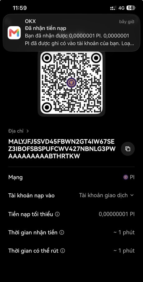 The image shows a notification from OKX confirming a deposit receipt of 0.00000001 Pi (PI) to a wallet address on the Pi Network, with details such as the address, network (PI), and transaction times displayed. This relates to Nicolas Kokkalis, co-founder of Pi Network, by highlighting activity within the Pi cryptocurrency ecosystem he helped develop.