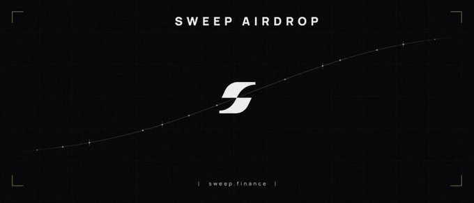 A dark graphic with a grid background displaying 'SWEEP AIRDROP', an 'S' logo, and 'sweep.finance'.