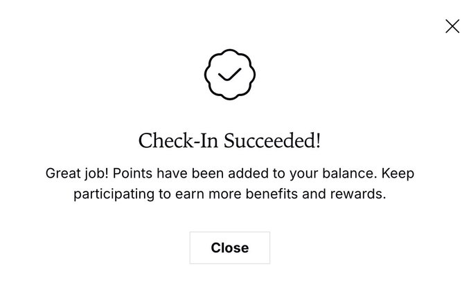 A "Check-In Succeeded!" pop-up from Quip Network confirming points have been added to the user's balance, aligning with the post about stacking up points on the platform.
