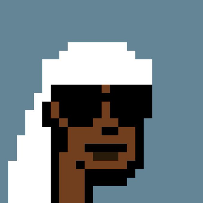 A pixel art portrait of a bearded man wearing a white head covering on a blue background, used to promote a giveaway of a Saudi-themed NFT to the community.