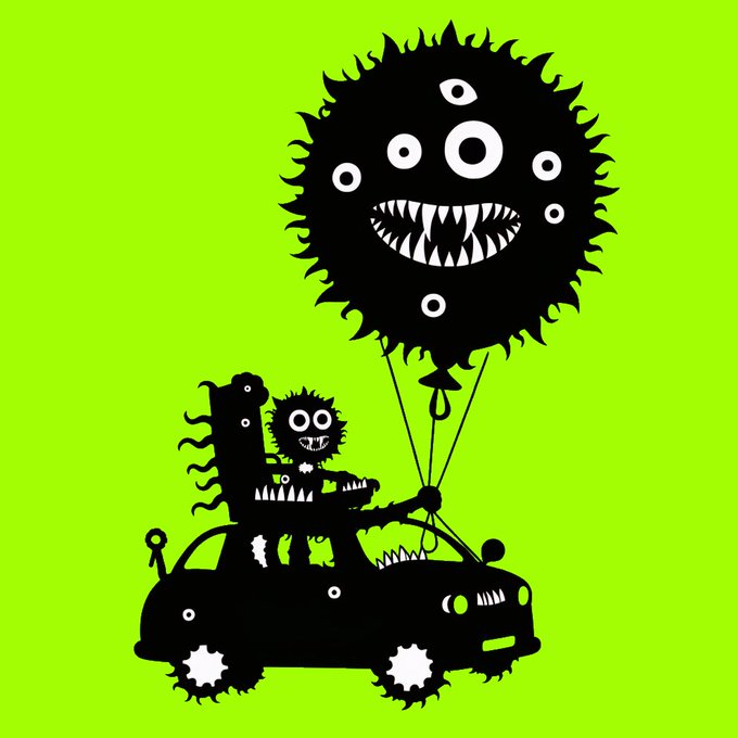 A black silhouette cartoon shows a menacing, multi-eyed, fanged monster-balloon tethered to a car filled with sharp-toothed creatures, set against a bright green background.

The image pairs with the post's ominous "last chance" message by visualizing a nightmarish ride—a literal "ticket" to an unknown destination—matching the unsettling, threatening tone of the text.