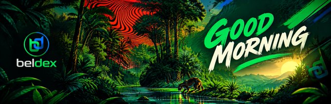 Beldex branded banner with a jungle/tiger artwork background and 'Good Morning' text in stylized green and white lettering.