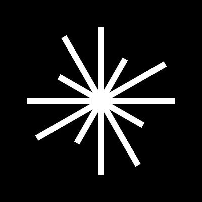 A black square with a white starburst or loading icon radiating lines outward from a central point.