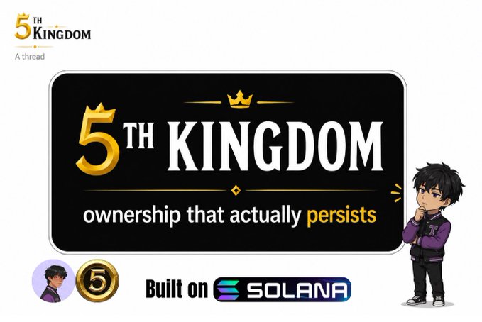 The image features a cartoon boy standing next to a sign that says "5th Kingdom". The boy appears to be contemplating something, possibly related to the concept of ownership or the game itself. The background of the image is white with black text on it.