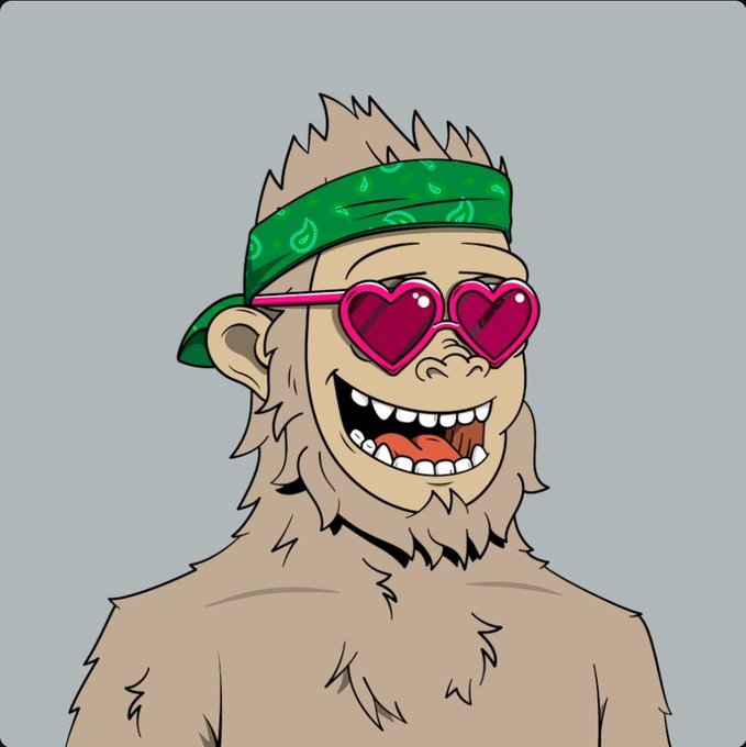 The image features a cartoon monkey wearing sunglasses with heart-shaped lenses and a bandana around its neck. The monkey appears to be smiling and has a big, happy expression. The caption "Gm. Thats it, that's the post." suggests that this is an advertisement or promotional material for something related to the monkey character.