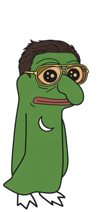 Cartoon illustration of the Pepe the Frog meme character wearing gold-rimmed glasses and white shoes against a plain white background.