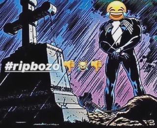 A dramatic comic-style image shows The Undertaker standing over a grave marked with a tombstone, with a laughing emoji face superimposed over his head and the text "#ripbozo" beside him. The image relates to the "kalshi next" caption by suggesting that the prediction market platform Kalshi will be the next "bozo" to fall or fail, depicted humorously as being buried.