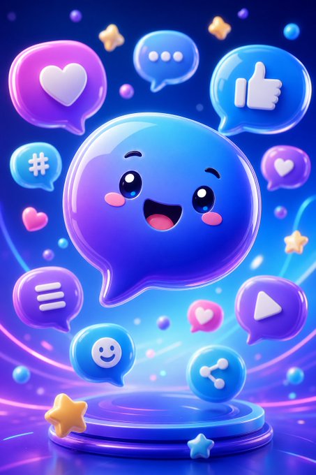 The image features a 3D rendering of a blue, happy-looking character with a big smile, surrounded by various social media icons such as hearts, stars, and speech bubbles. The character appears to be floating or hovering above a platform that is blue in color, which could represent a cloud or the internet. The post suggests that idle computing power around the world can become part of a decentralized quantum ecosystem, leading to lower barriers for innovation and greater accessibility. This new system may foster more creativity and collaboration among users, ultimately driving progress and positive change.
