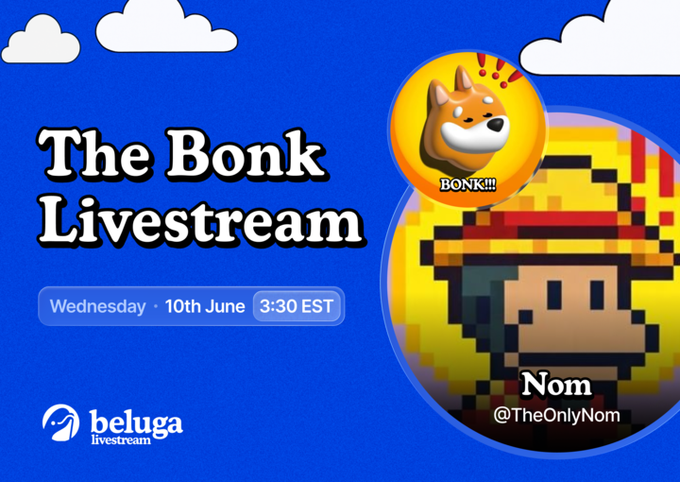 The image features an advertisement for The BONK live stream with a cartoon character of a monkey wearing a hat. The cartoon character has a red circle around its head, which is a common feature in meme culture. The text "The BONK Livestream" and "BONK! BONK!" are displayed on the image, indicating that it's an advertisement for a live stream featuring the character. The post also mentions that this is a community that starts movements, suggesting that the BONK live stream has gained popularity among its followers over time.