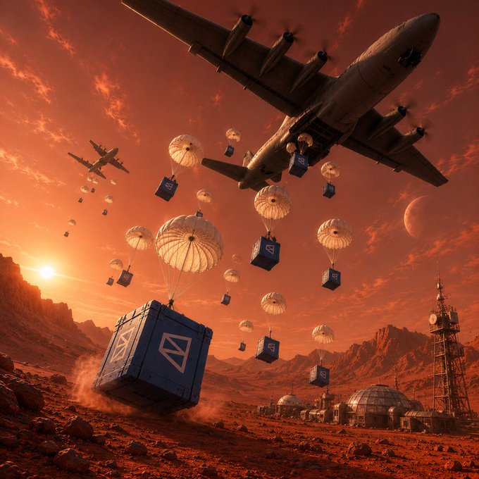 Airdropping of packages to the colonies of Mars.