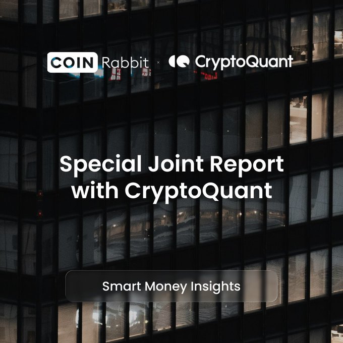 Promotional graphic for a 'Special Joint Report with CryptoQuant' by Coin Rabbit, titled 'Smart Money Insights,' set against a dark city building backdrop.