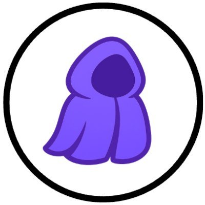 A simple digital drawing of a hooded purple figure inside a black circle on a white background.