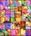 A colorful mosaic of various small images including animals, landscapes, and objects arranged in a grid pattern.
