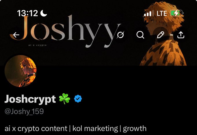 A screenshot of the X (formerly Twitter) profile for "Joshcrypt" (@Joshy_159) featuring anime-style artwork in the header and profile picture, with the bio "ai x crypto content | kol marketing | growth." The post "a ct account with 0 haters:" pairs with the image to ironically contrast the profile's sleek, fan-art aesthetic with the boastful claim of having zero critics in the crypto Twitter space.
