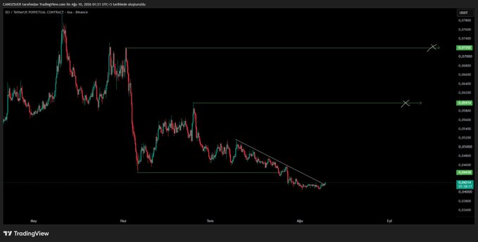 A TradingView chart of Cardano (ADA) against USDT on the Binance exchange shows a 6-hour candlestick view with price levels marked around $0.270-0.272 and a descending trendline near $0.248, illustrating a notable decline from May highs. The post references $SEI/USDT, though the chart actually displays ADA/USDT price action with clear resistance and support zones highlighted in green.
