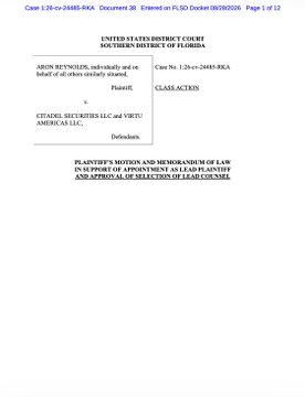 United States District Court Southern District of Florida case document, Case No. 1:26-cv-24485-RKA, titled 'Plaintiff's Motion and Memorandum of Law in Support of Appointment as Lead Plaintiff'.