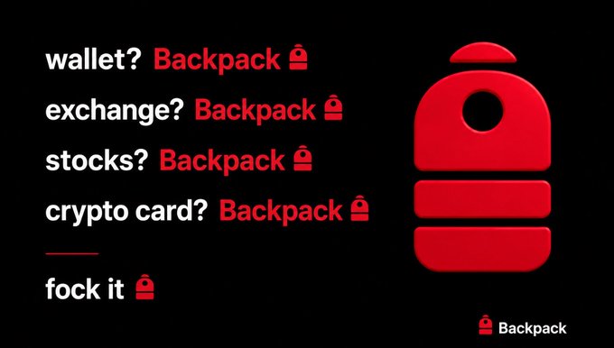 A Backpack advertisement lists services: 'wallet? Backpack', 'exchange? Backpack', 'stocks? Backpack', 'crypto card? Backpack', and concludes with 'fock it' alongside the red Backpack logo.
