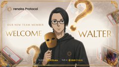 A welcome graphic for 'Heraldis Protocol' featuring an illustration of a young man in a black hoodie and glasses holding a question mark, with the text 'WELCOME WALTER' and 'OUR NEW TEAM MEMBER'.