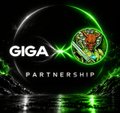 A promotional graphic featuring the text "GIGA ×01 PARTNERSHIP" with green stylized visual effects.