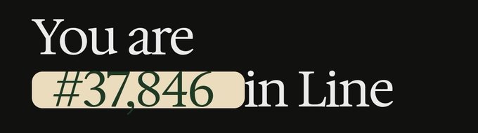 A simple black screen with text reading 'You are #37,846 in Line,' with the number highlighted in a beige box.