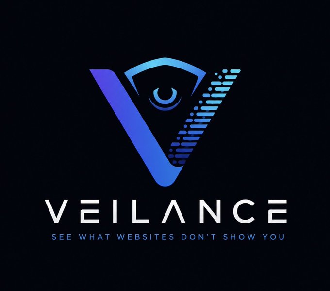 The Veilance logo with a blue eye design and the tagline 'SEE WHAT WEBSITES DON'T SHOW YOU' on a dark background.