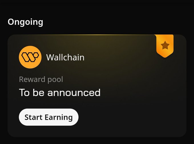 The image shows a screenshot of an email or message that says "Ongoing" at the top, followed by a description of a reward pool for joining Wallchain. The text also mentions that the rewards pool will be announced soon.