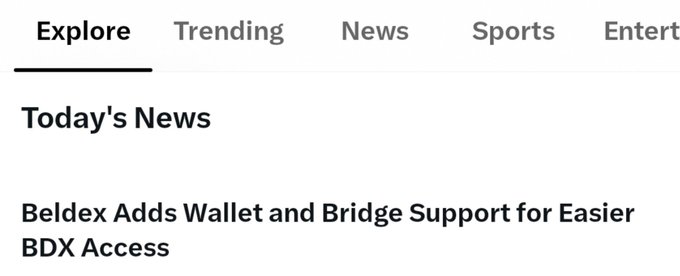 A screenshot of a news app showing the "Today's News" section under the "Explore" tab, featuring the headline "Beldex Adds Wallet and Bridge Support for Easier BDX Access."
