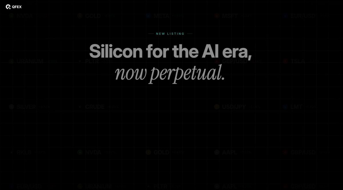 The image shows a black background with white text that reads "Silicon for the Al era. Now perpetual." The caption continues with details of this expansion into global equities, emphasizing that today's trade starts at 10% leverage. There are no other visual elements in the image, focusing solely on the message and promotion being advertised.