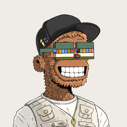 A cartoon-style drawing of a bearded man wearing a black cap, a white shirt, and pixelated, colorful sunglasses resembling a TV test pattern.