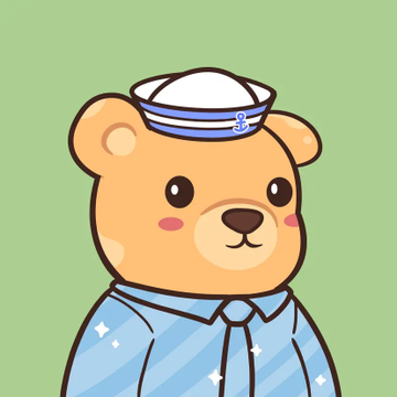 A cartoon illustration depicts an orange bear wearing a blue and white striped sailor shirt and a matching sailor hat against a light green background.