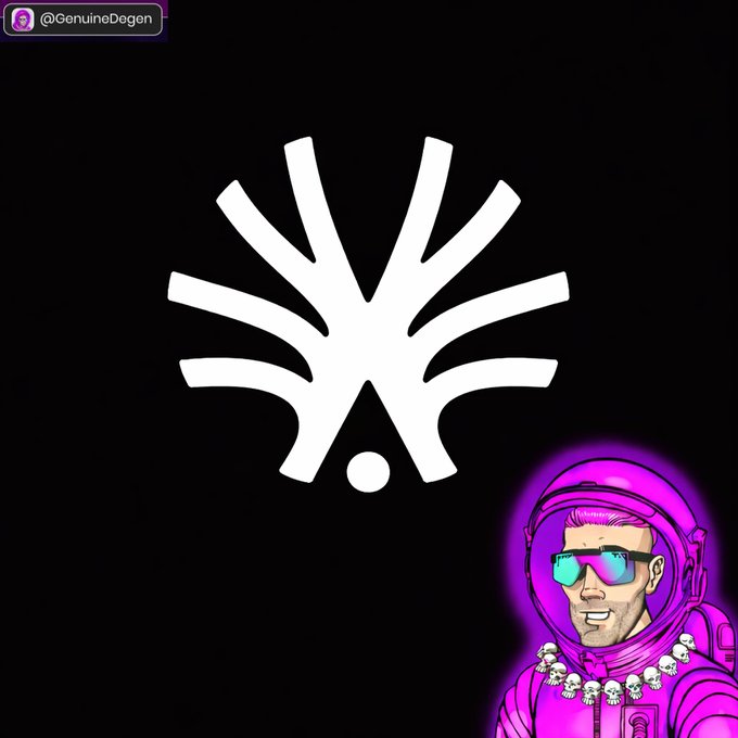A stylized white tree/branch logo sits on a black background alongside a cartoon astronaut character in a pink spacesuit with skull accessories, tagged with the Instagram handle "@GenuineDegen" in the top-left corner, visually representing the digital, crypto-themed promotion of ActionModelAI's $LAM token ecosystem.