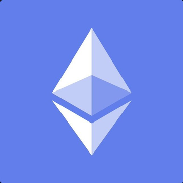 The Ethereum (ETH) logo, a diamond-shaped geometric symbol in light blue and white on a solid blue background.