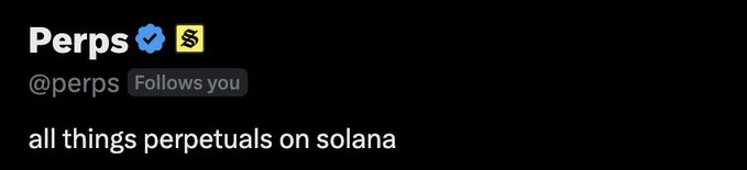 The image shows a social media profile for "Perps" (@perps) with the bio "all things perpetuals on solana," which directly relates to the post suggesting the launch of "Solflare Perps," fitting the account's focus on perpetuals trading on Solana.
