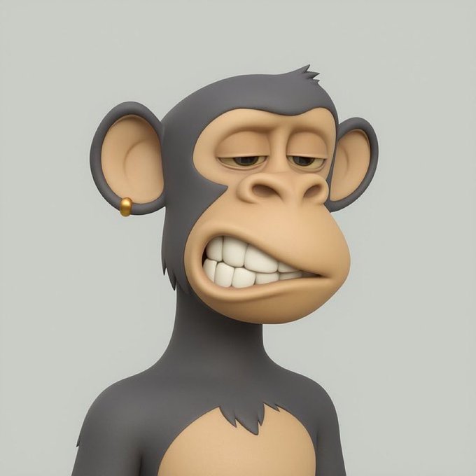 A stylized 3D cartoon chimpanzee with a mischievous grin and a gold earring, giving off "GM" (Good Morning) vibes with a confident, cheeky attitude — perfectly matching the playful "GMGM" energy of the post.