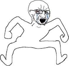A crude line drawing of a screaming, wide-eyed figure in an agitated, crouching pose illustrates the post's panicked reaction to Pump.fun allegedly competing with its own rivals, exaggerating the author's outrage over the platform continuing to pursue profits.