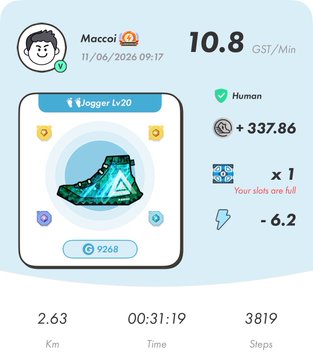 The image shows a person's progress tracking app displaying their activity log for a workout session. The app has a blue background with white text that includes details about the user's steps taken, calories burned, and other relevant information. There are also icons representing different types of exercises performed during the session. The post suggests that the user might be experiencing some lag in the registration process or that the app is not yet updated to reflect the latest activity log.