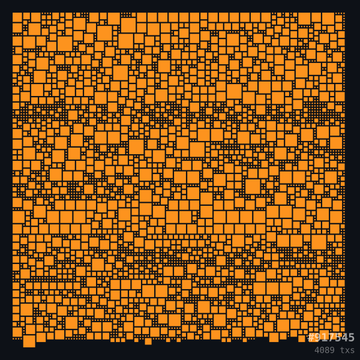 A high-resolution 4089x4089 pixel abstract digital artwork or texture featuring a dense pattern of orange squares and rectangles of various sizes on a dark gray background.