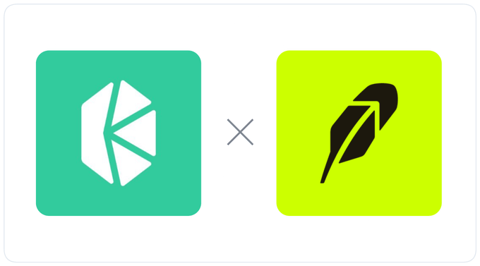 Two square app icons side by side separated by an X: a teal icon with a white geometric logo and a green icon with a black feather/pen symbol.